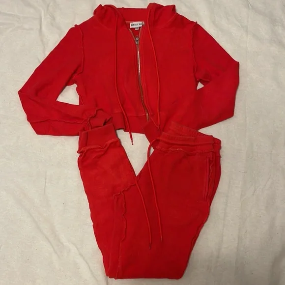 2019 Danielle Guizio Cropped Red Matching Zip-up Hoodie & Joggers size Small - Picture 6 of 9